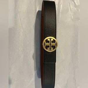 Tory Burch black leather belt, tan inside. Worn once.